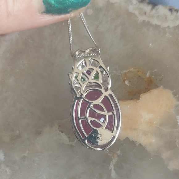 Pink spinel "berry" with topaz and ruby accents sterling 14k vermeil - Picture 15 of 16